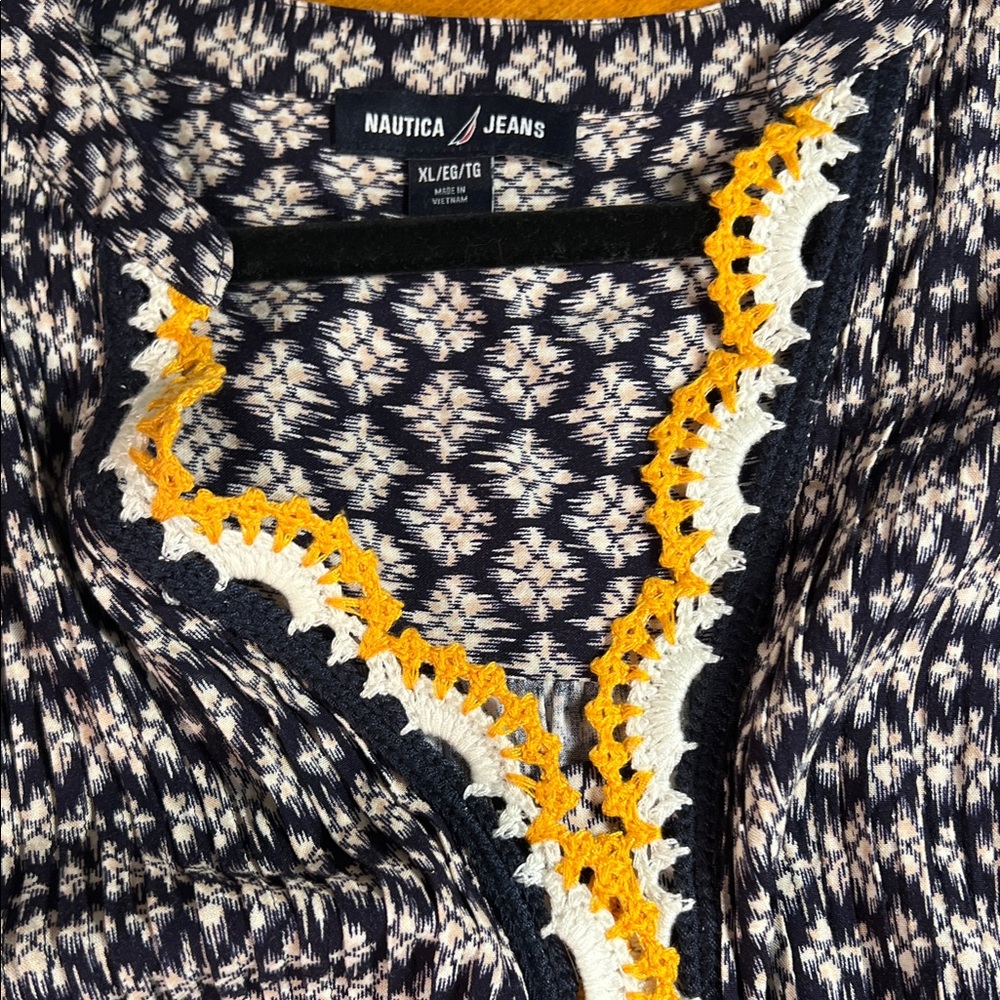 Nautica Jeans Flutter Sleeve Babydoll Dress, Crochet Detail Neckline - Picture 2 of 7